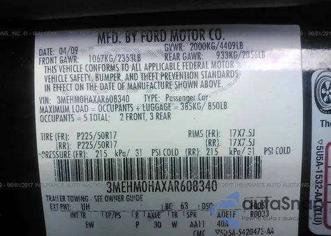 2010 Mercury Milan из США, поврежденный, VIN 3MEHM0HAXAR608340